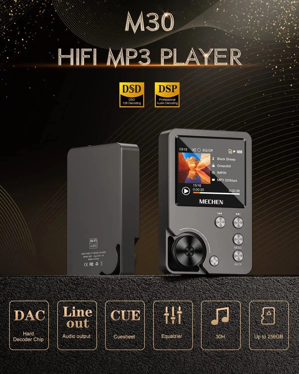 High Quality Lossless MP3 Player/MECHEN-M30/HiFi/64GB Memory Card, Up to 256GB