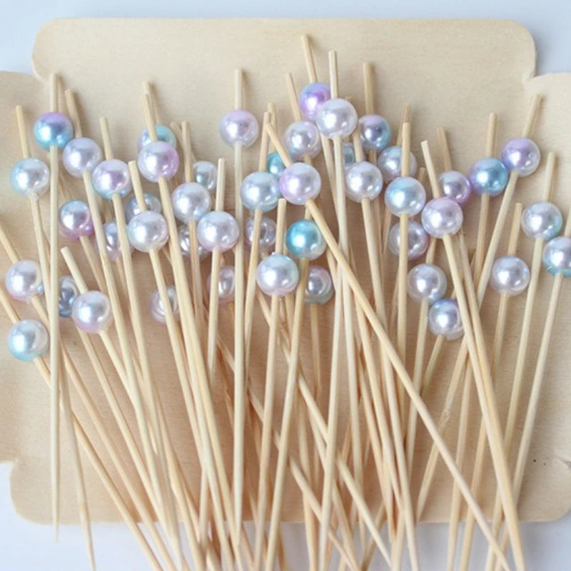 100pcs Cocktail Picks, 4.7 Inch Toothpicks For Drinks, Desserts, Party Fancy Toothpicks Faux Pearl Mini Food Picks Decorative