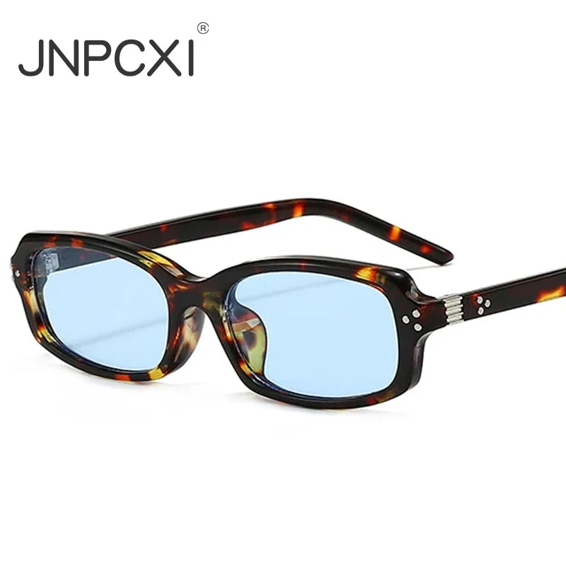 JNPCXI New Fashion Small Rectangle Sunglasses Women Shades Vintage Rivets Men Clear Lens Frame UV400
