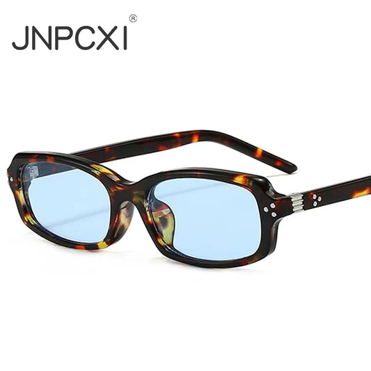 JNPCXI New Fashion Small Rectangle Sunglasses Women Shades Vintage Rivets Men Clear Lens Frame UV400