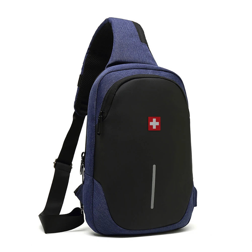 SWISS Men's Chest Bag Solid Color Outdoor Casual Fashion Shoulder Crossbody Bag