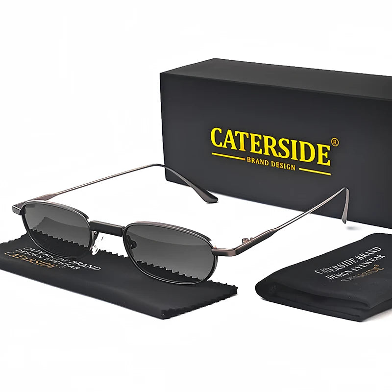 CATERSIDE Men's Hip Hop Sunglasses Premium Metal Small Frame Women's Travel Business Party Holiday Gift Decorative Glasses UV400