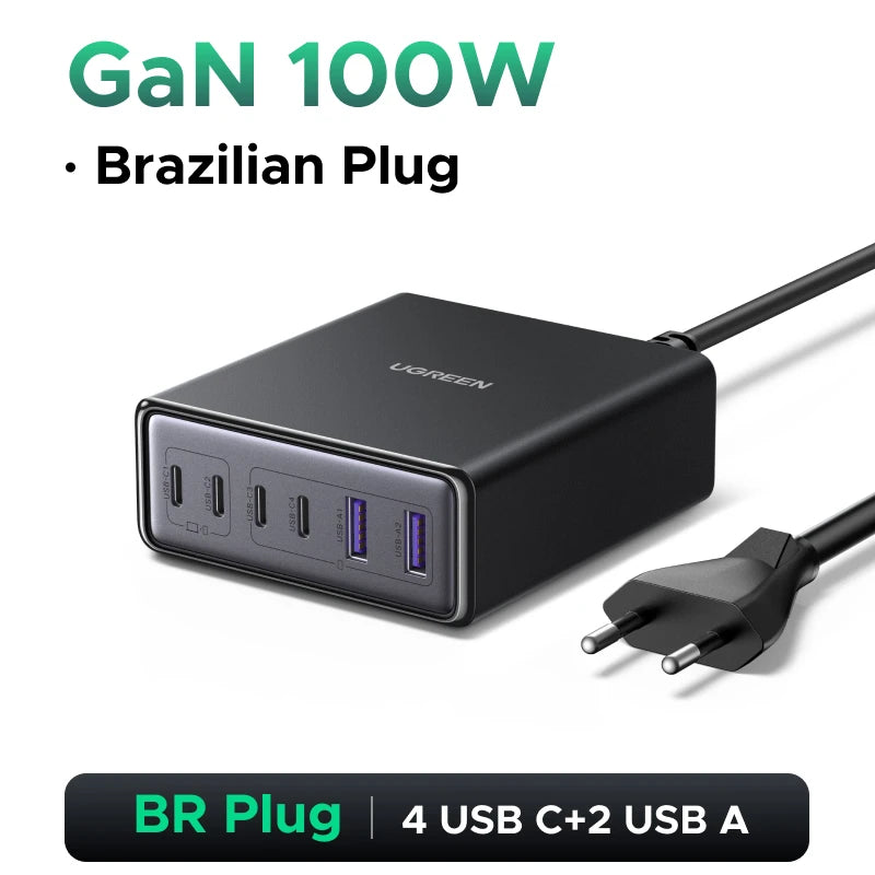 UGREEN 65W 100W GaN Charger PPS QC4.0 PD3.0 For iPhone17 16 15 Pro Xiaomi Samsung Tablet Macbook Air iPad 5 IN 1 Desktop Charger