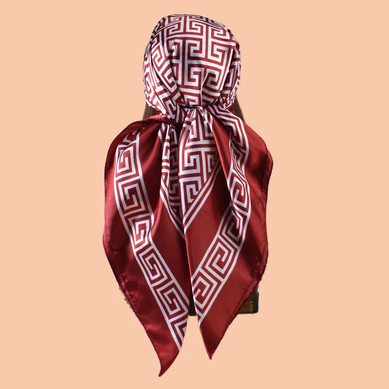 1pc Geometric Letter Print Satin Square Scarf Women's Spring Fashion Hair Accessory Can Be Used as Belt Bag Decor Silk Headband