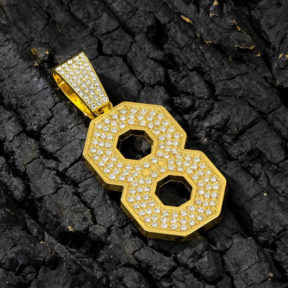 Men's Hip Hop Number 8 Pendant Necklace With 13mm Crystal Cuban Chain Luxury Lucky Number Necklaces for Men Jewelry Gift for Him