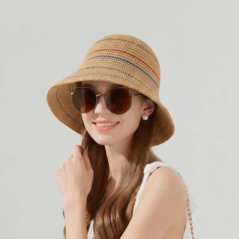 6162-Summer sun protection and shade hat with children's striped knitted mesh ventilation fisherman cap, versatileandsuitablefor
