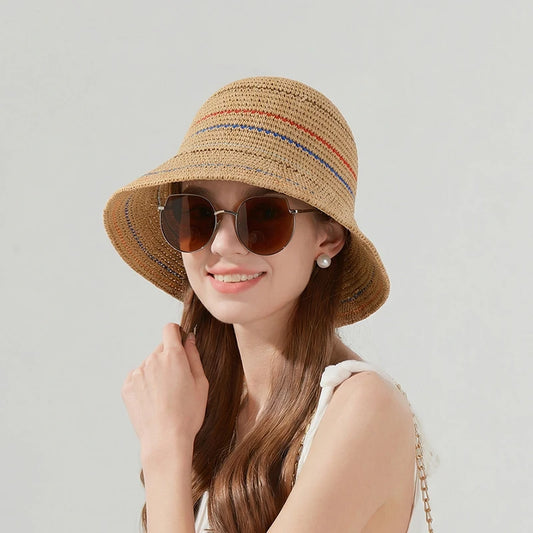6162-Summer sun protection and shade hat with children's striped knitted mesh ventilation fisherman cap, versatileandsuitablefor