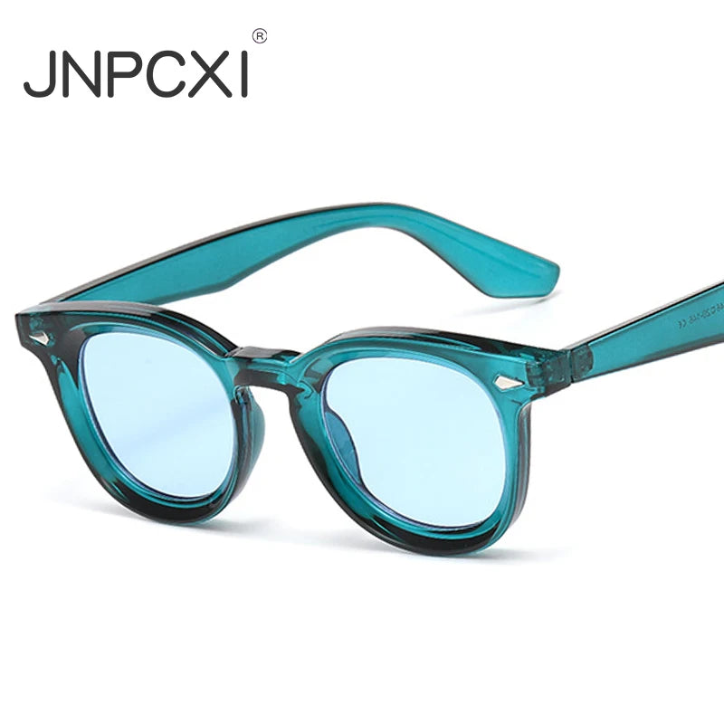 JNPCXI New Fashion Oval Sunglasses Women Quality Retro Rivets Blue Black Shades UV400 Men Trending Sun Glasses