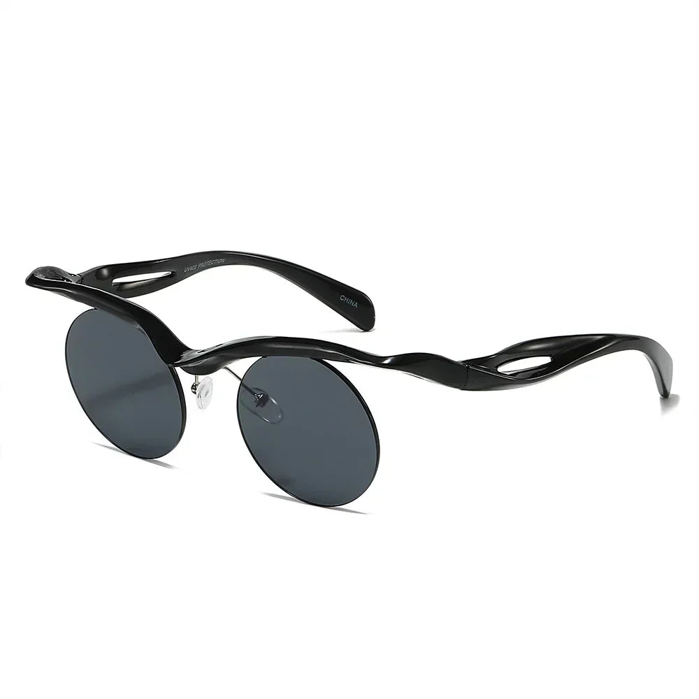 JNPCXI Retro Unique Rimless Round Sunglasses Fashion Clear Ocean Lens Shades UV400 Brand Designer Men Punk Mirror Sun Glasses