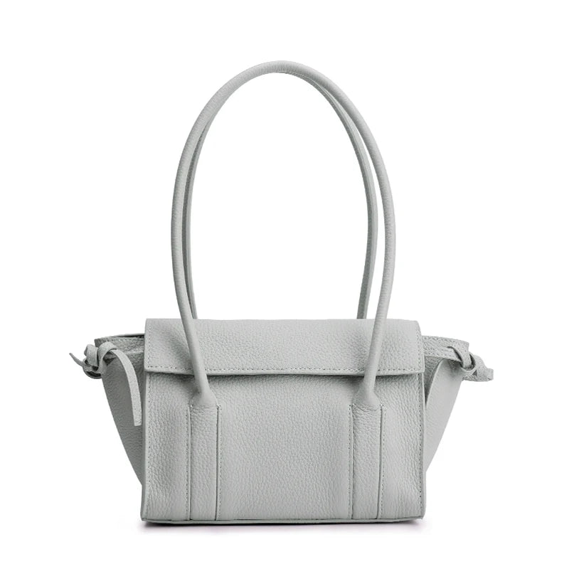Women's Long-Handled Genuine Cowhide Leather Tote Bag Luxury Designer Pebbled Leather Drawstring Side Crossbody Shoulder Bag