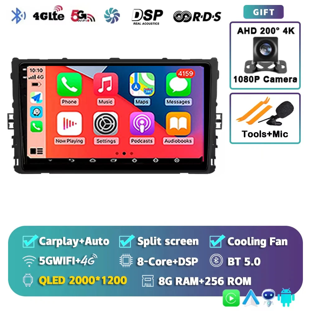 For Volkswagen VW Polo Plus Jetta MK7 T6 Passat B8 T ROC Cross MQB 2K 12+256 QLED Android 15 CarPlay Car Radio Multimedia Video