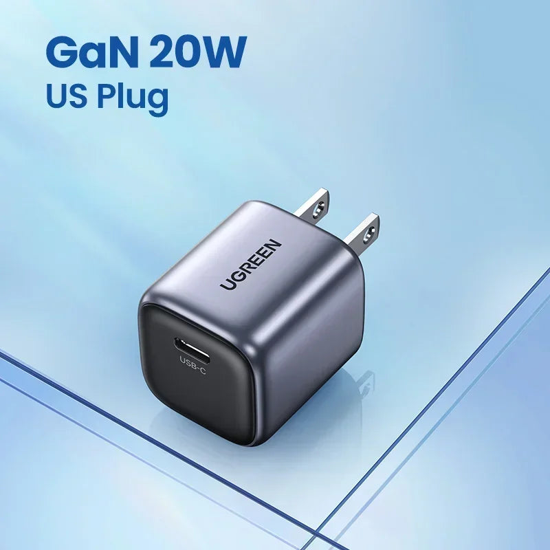 【US Plug】UGREEN 20W GaN Charger PD Fast Charger USB C PD3.0 QC3.0 Quick Charging For iPhone 15 14 Pro Samsung Xiaomi USB Charger