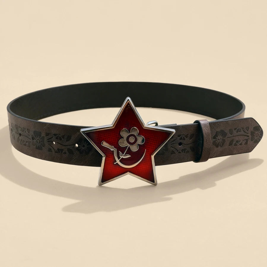 Western Cowboy Style Vintage Casual Belt - Horse Carved Buckle & Bohemian Print, Perfect for Daily Commute & Dating Outfits