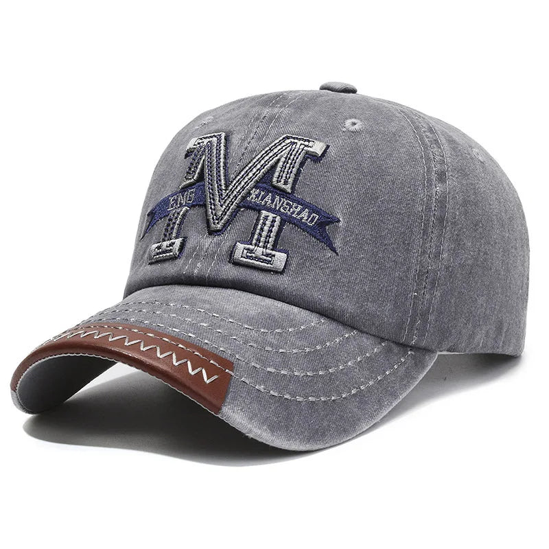 Unisex Baseball Cap M Letter Embroidery Dad Hat, Men Outdoor Washed Cotton Cap
