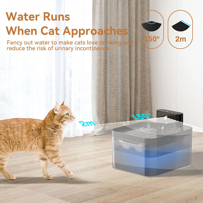 ROJECO Wireless Cat Water Fountain 2600mAh Pet Water Dispenser Infrared Sensor
