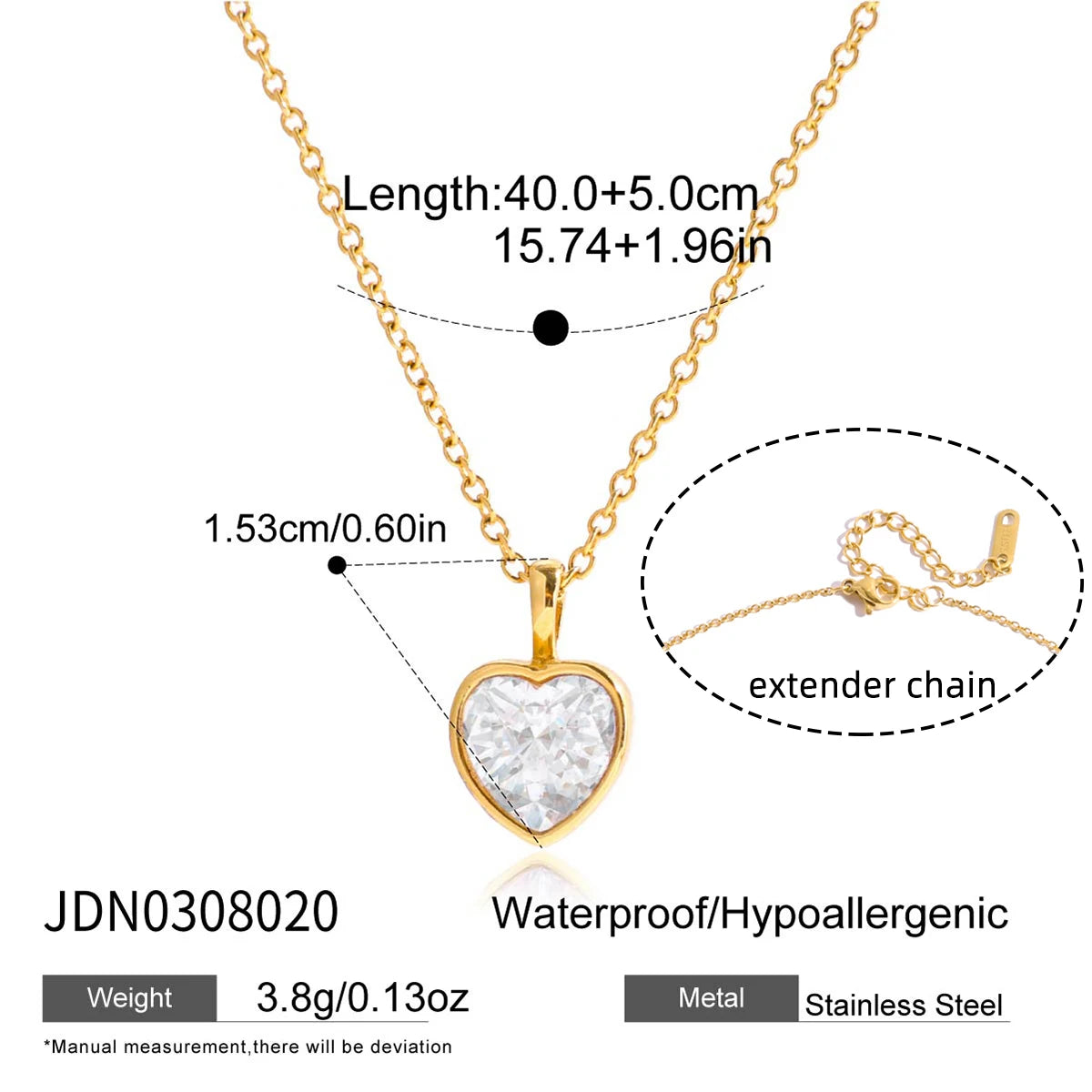 Uworld Classic Geometric waterdrop shape White Zircon Necklace With Bead Chain Women 18K Gold Plated Stainless Steel Necklaces