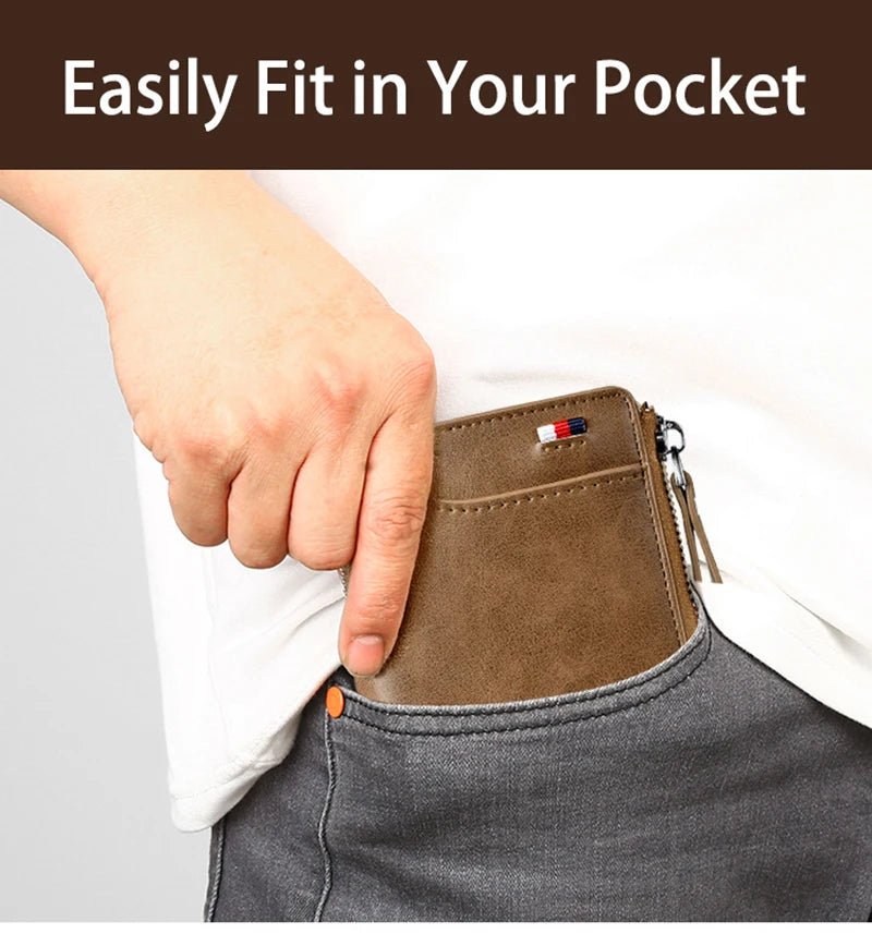 Mens Leather Wallet RFID Card Holder Business Zipper Purse Luxury Secure Wallet