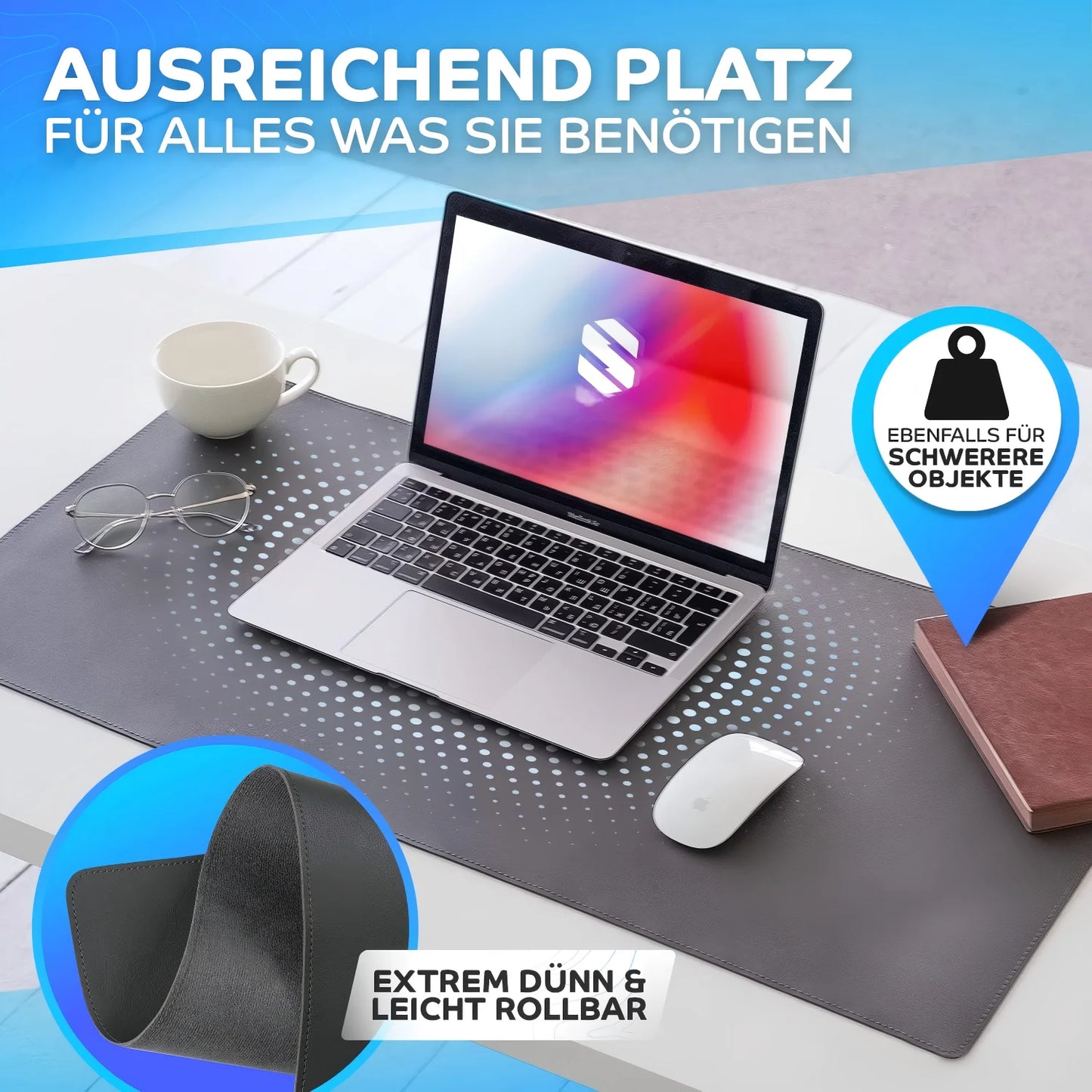 Stitched Edges PU Leather Office Desk Mat, Non-Slip Mouse Pad, Waterproof Desk Pad Protector for School Office Home