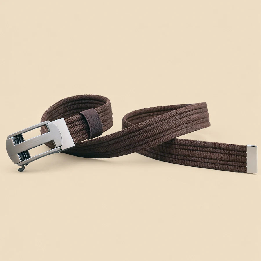 Stretchy Woven Belt Automatic Buckle Unisex Elastic Waistband Casual Brown Canvas Belt Comfortable Elastic Pants Strap