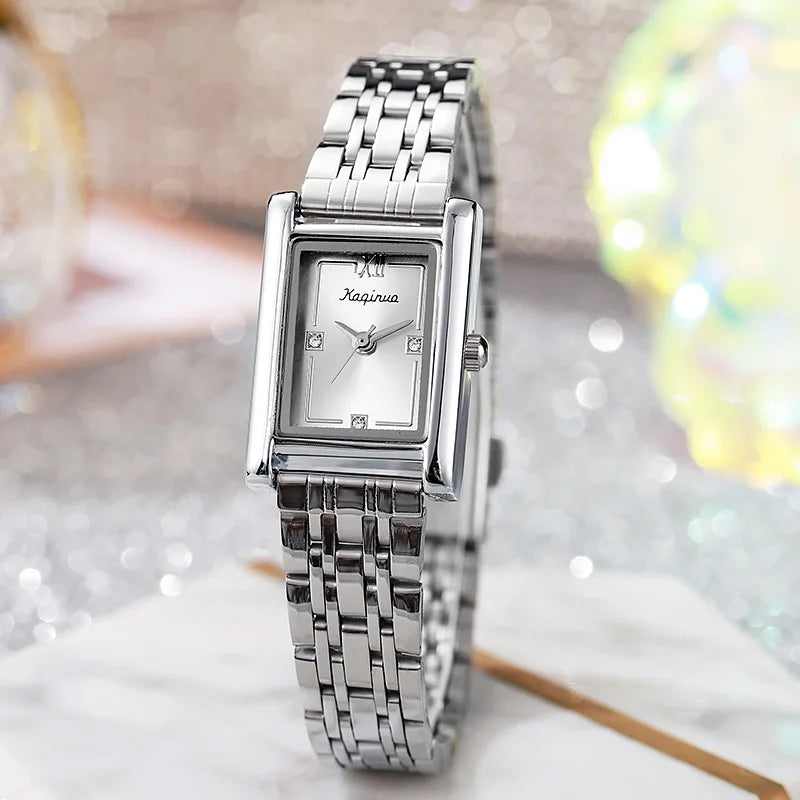 Fashion Luxury Brand Square Rhinestone Dial Quartz Watch Gold Woman Steel Strap Wristwatch Ladies Clock Relogio Montre Femme