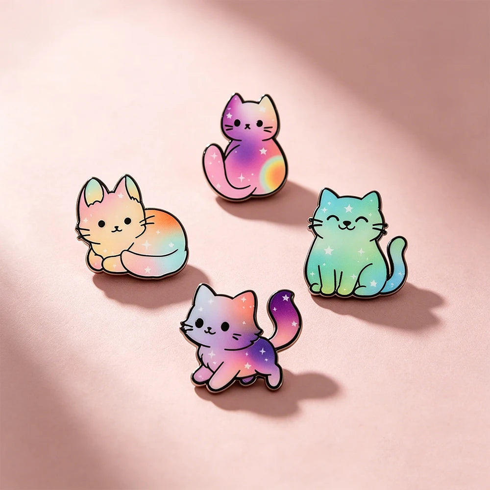 4 Pcs Cute Rainbow Galaxy Cat Enamel Pins Kawaii Cartoon Brooches Animal Lapel Badges Jewelry Gifts for Cat Lovers & Pride Acces