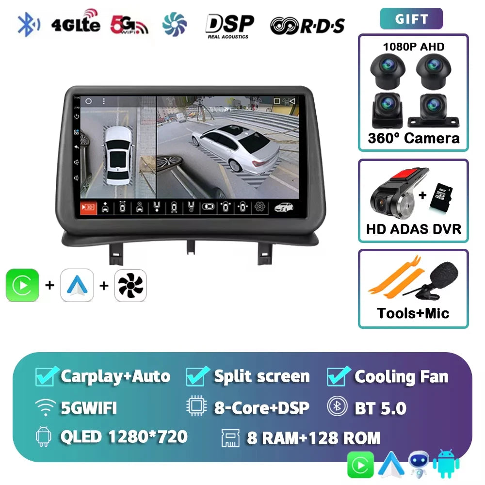 Android 15 Car Radio for Renault Clio 3 2005-2014 Wireless CarPlay Android Auto 4G Multimedia Player Navigation GPS 2din Autorad