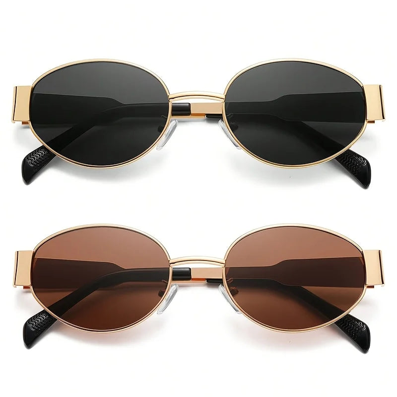 2pcs Oval Shaped Small and Stylish Women's Fashion Glasses Street Fashion Retro Fashion Glasses Metal Frame Fashion Glasses