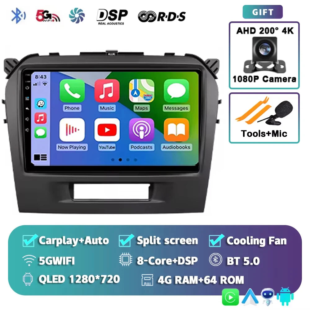 Android 15 2K For Suzuki Vitara 4 2013-2019 12+256GB WIFI Car Multimedia Player wireless Carplay Android Auto 4G Wifi GPS stereo