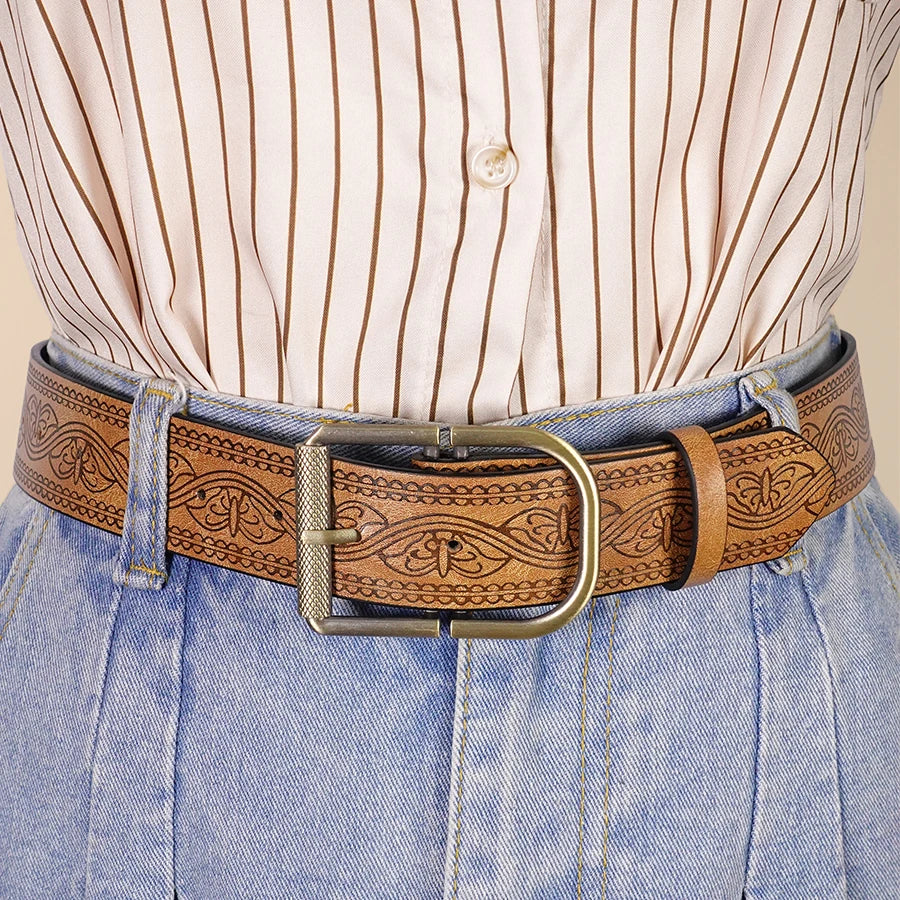 Western Style Casual Women's Belt, Retro Printed Belt, Classic Decorative Belt
