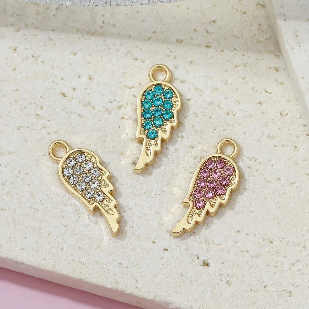 10Pcs Silver Plated Crystal Angel Wings Charm Pendant Jewelry Making Bracelet Necklace Earrings DIY Accessories