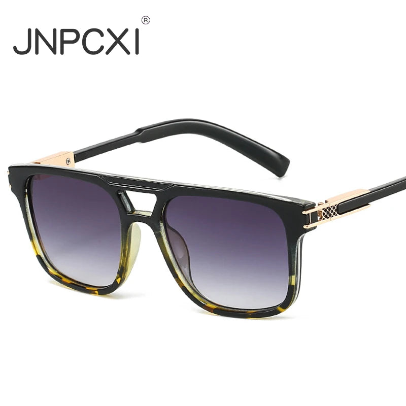 JNPCXI New Double Bridges Square Sunglasses Women Gradient Black Leopard Shades Men Sun Glasses UV400