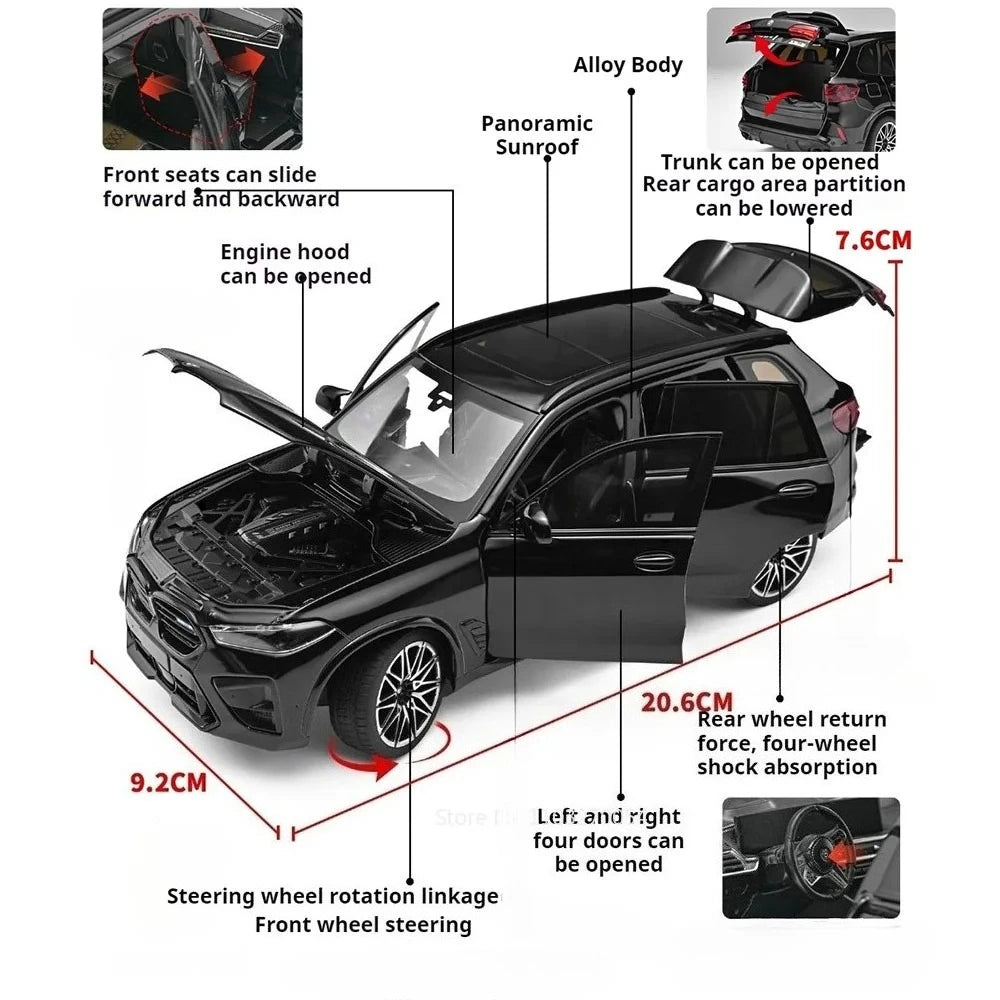1:24 X5M 325Li Miniature Model Alloy Diecast Car Toys Rubber Tire Pull Back Doors Opened Shock Absorption Cars Fashion Ornaments
