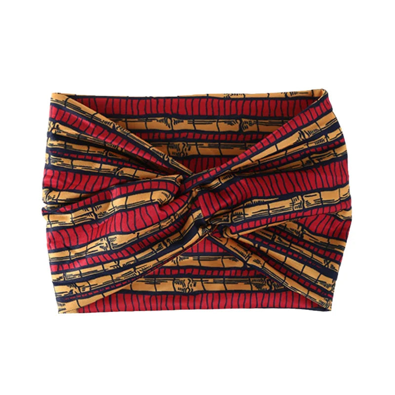 Widening high elasticity soft n skin friendly Bohemian African style printed front twisted headband