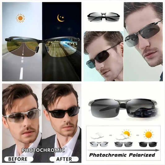 Men's Classic Polarized Fashion Glasses with Stainless Steel Frame - Photochromic Golf, Hiking, Travel, and Fishing Lenses