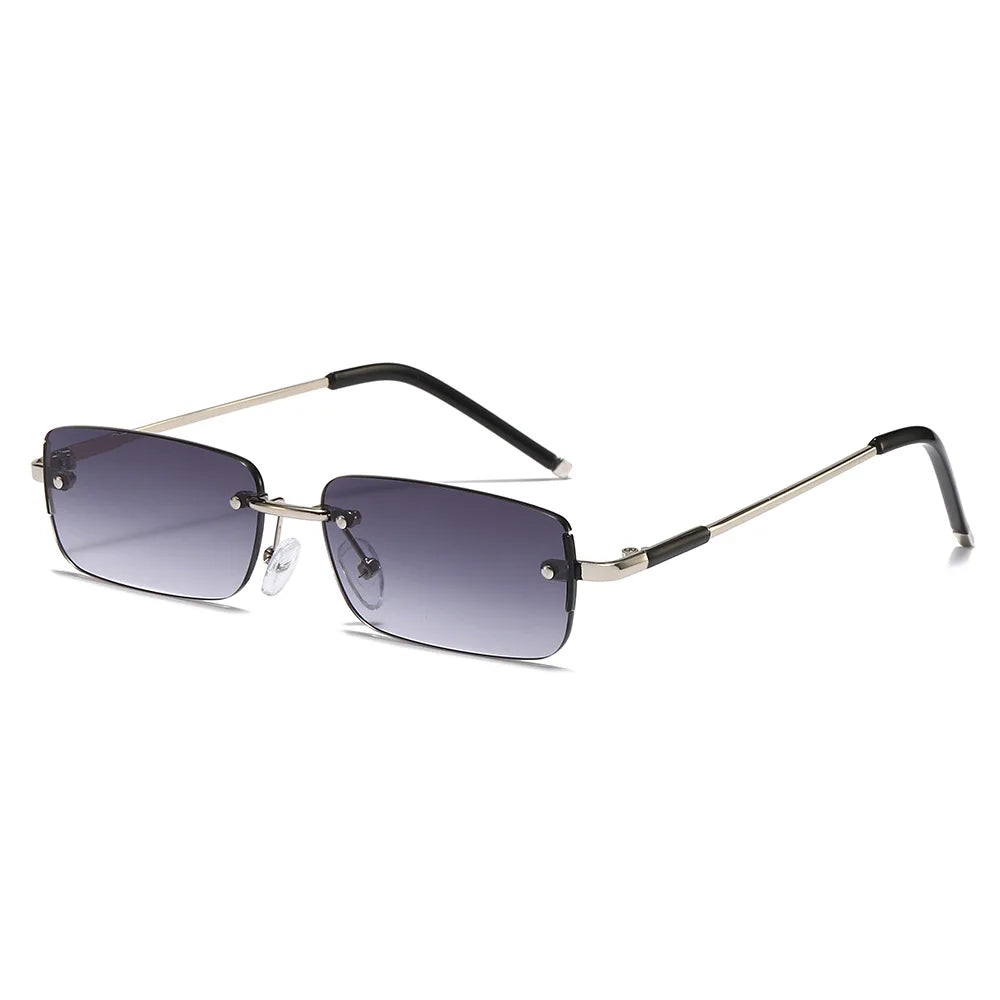 JNPCXI Fashion Rectangle Women Sunglasses Vintage Rimless Clear Ocean Gradient Lens Men UV400 Trending Sun Glasses