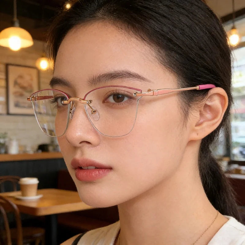 Rimless Reading Glasses for Women Anti Blue Light Reading Eyeglasses Presbyopia Glasses With Grade +100 ~ +400