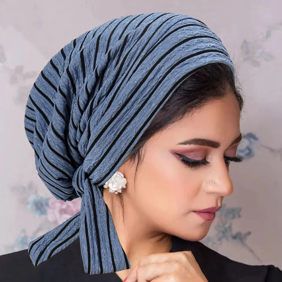 2024 New Trendy Stripe Turban Cap Women Muslim Hijab Islamic Chemo Cap Head Scarf Ladies Head Wrap Cover Hijab Scarf