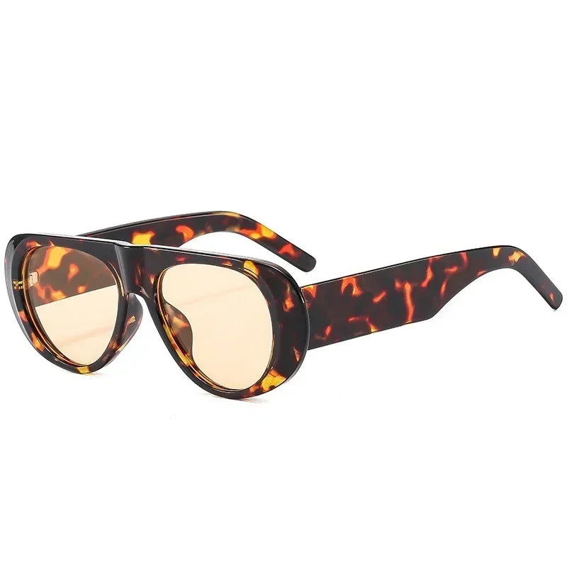 JNPCXI Ins Popular Fashion Pilot Women Sunglasses Retro Tea Blue Shades UV400 Men Trending Wide Legs Sun Glasses