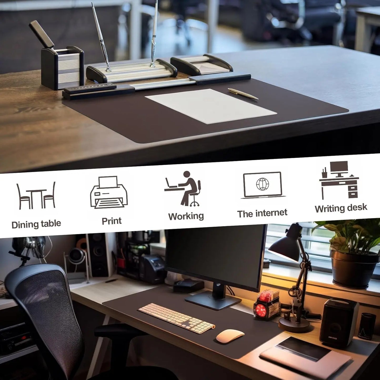 Genuine Leather Desk Mat Large Desk Pad  Non Slip Leather Table Protector with Stitched Edges and Rubber Base for Workspace