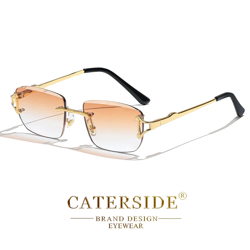 CATERSIDE New Retro Rimless Sunglasses Men's Rectangular Personalized Brand Design Sun Glasses Women Party Festival Eyewear Gift