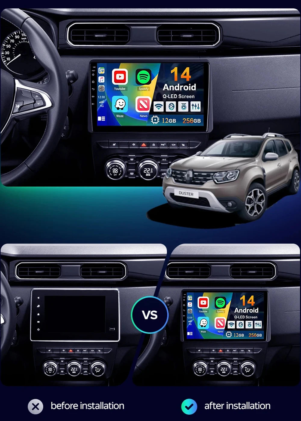 For Renault Duster HM 2 2020 - 2024 2K 12+256 QLED Android 15 CarPlay Car Radio Multimedia Video Player GPS stereo Head Unit