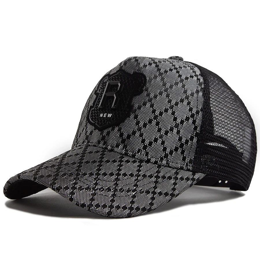 Men Baseball Cap R Label Grid 5 Panel Style Trucker Hat Hip Hop Mesh Caps Fashion Women Visor Casual Caps Summer For Unisex