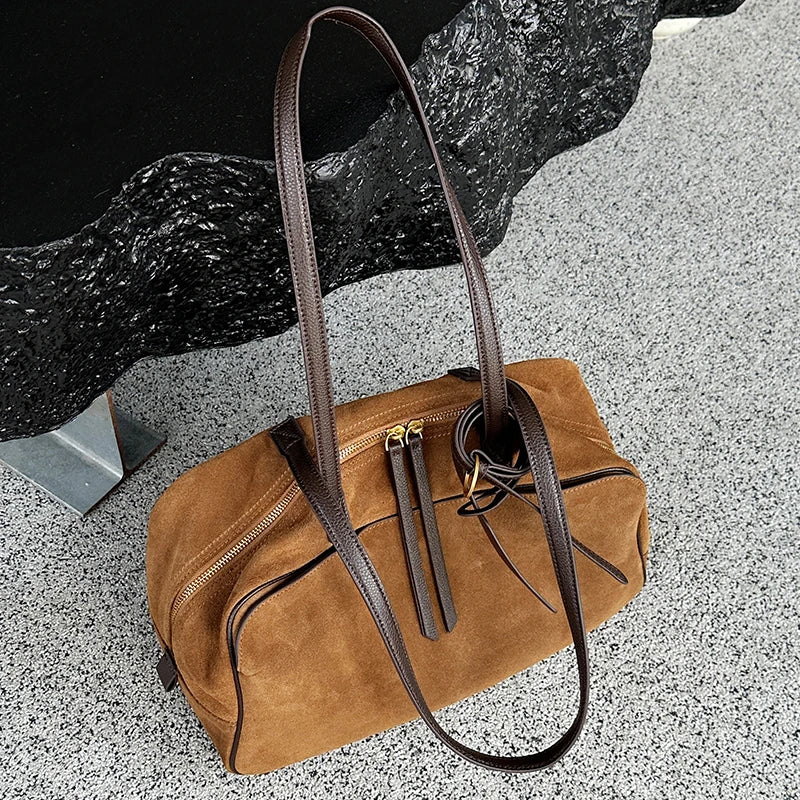 Autumn winter Women's Cow Genuine Leather Tote Bag suede commuting Cowhide Handbags Large Capacity Designer Luxury velvet Bags