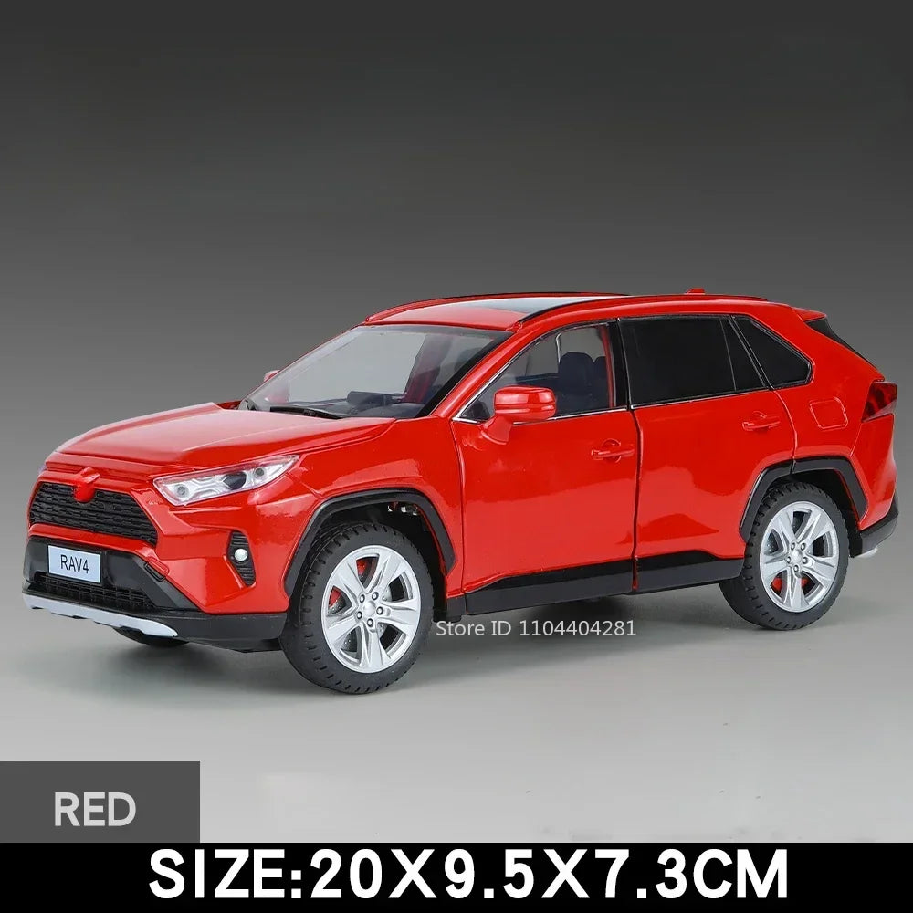 1/24 Land Cruiser RAV4 Car Toy Model Diecast Alloy ORV Cars Sound Light Pull Back 6 Door Can Be Opened Rubber Tires Vehicle Gift