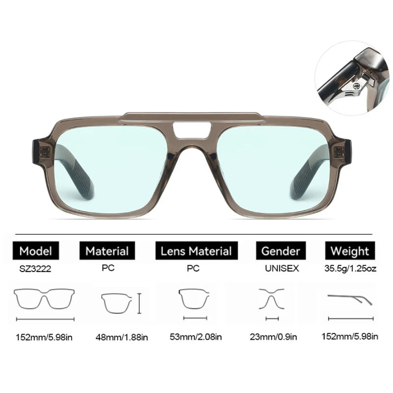 JNPCXI Fashion Double Bridges Square Men Sunglasses Fashion Gray Blue Shades UV400 Women Outdoor Punk Sun Glasses