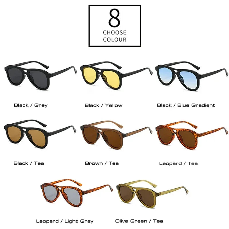 JNPCXI Vintage Double Bridges Pilot Men Sunglasses Fashion Shades UV400 Women Tea Sun Glasses