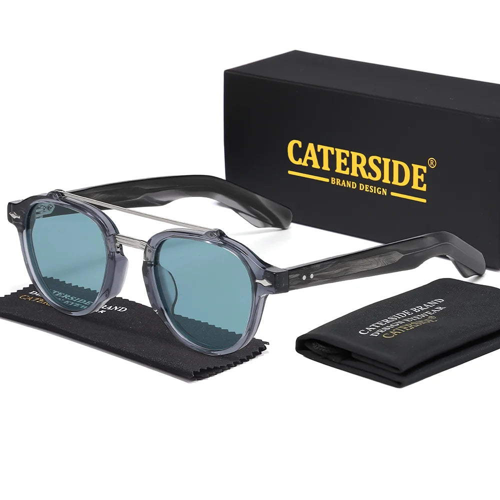 CATERSIDE Men's Flat Top Double Bridges Polarized Sunglasses Acetate Square Suneyeglass Women Fashion Retro Gifts Eyewear UV400