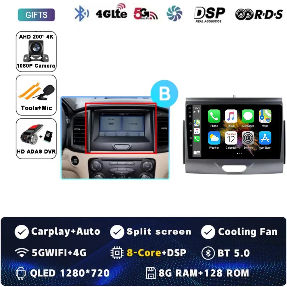 For Ford Ranger 2015 2016 2017 2018 2019-2022 Android 16 Car Radio Stereo QLED Screen GPS Multimedia Carplay Autoradio Head unit