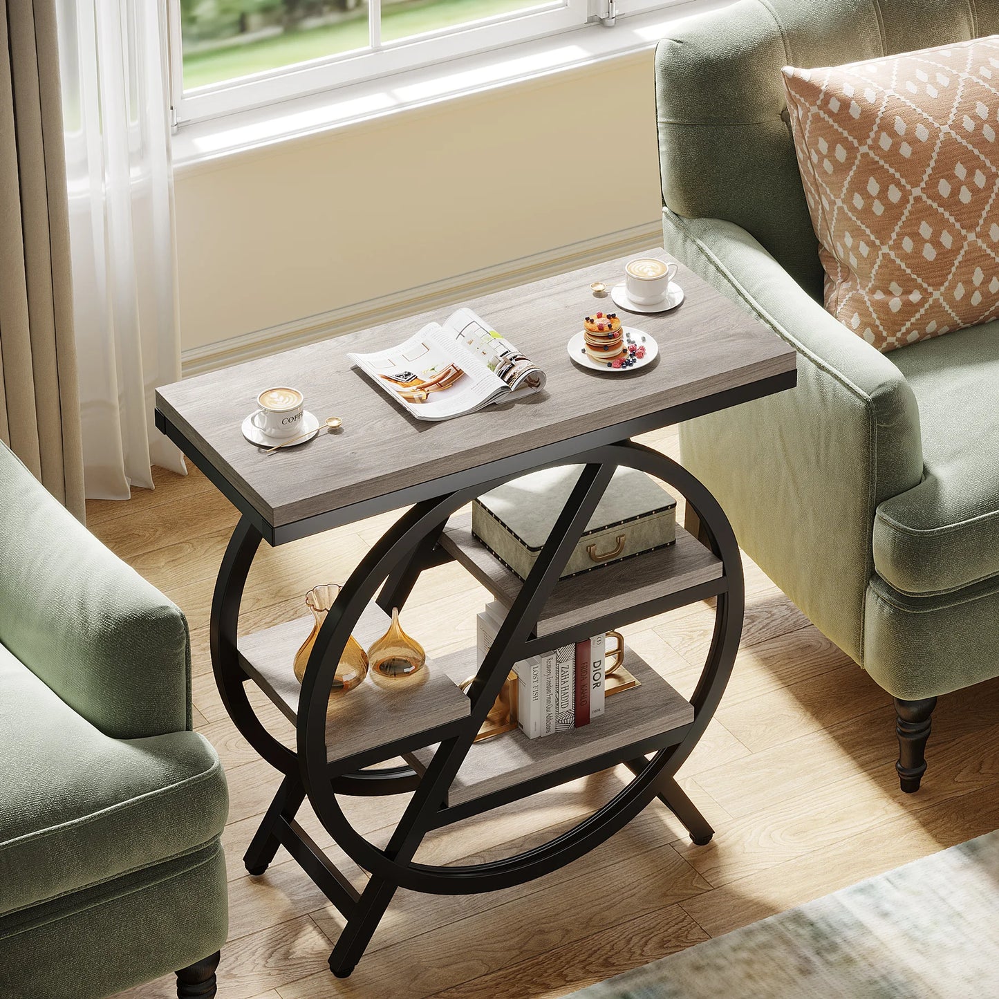 Tribesigns  Living Room, 3-Tier Narrow Side End Table w/ Storage Grey Side Table