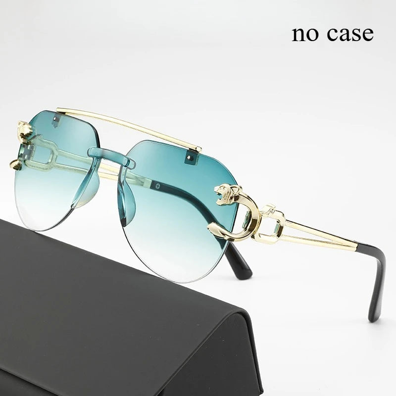 High-end, Stylish Unframed Double-beam Anti-glare Sunglasses with Lion and Tiger Mirror Frames for A Bold, High-impact Look